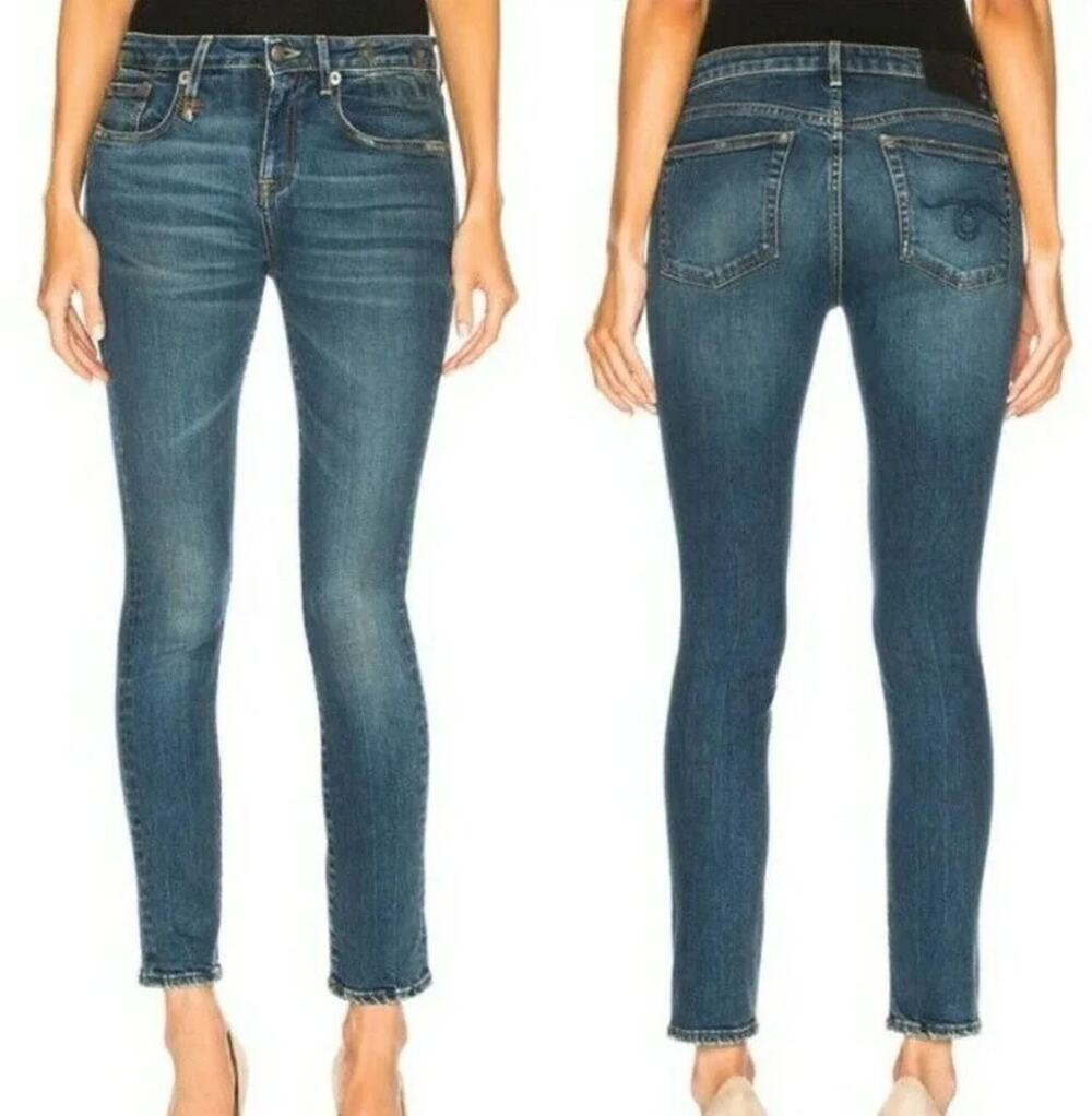 R13 Alyson Skinny Jeans Kinsley Stretch Medium Wash Blue Mid Rise Womens Size 25